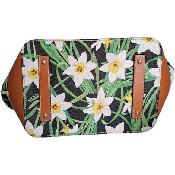 Dooney & Bourke Daffodil Tassel Drawstring Bucket Bag Purse Floral Leather Trim - Picture 8 of 13